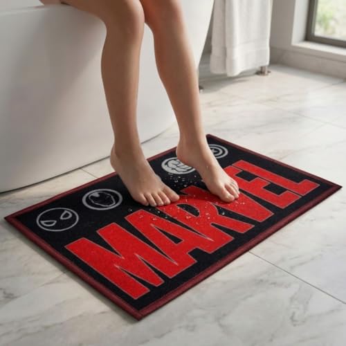 Image of Athom Living Premium Anti Slip Printed Kids Bathmat, Durable Nylon Fabric, Soft Texture, Easy to Clean, Stylish Home Decor Mat for Doorway & Kids Room, 37x57 cm, Multicolor (Marvel)