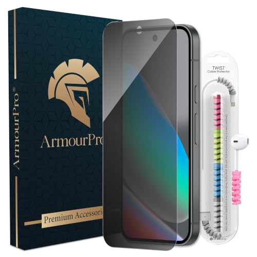 Image of ArmourPro Privacy Tempered Glass for Google Pixel 10 / Pixel 10 Pro - Anti Spy Borderless Anti Peeping Screen Protector, Edge to Edge Coverage, 9H Anti-Scratch, Case Friendly, Easy Installation Kit with Cable Protector