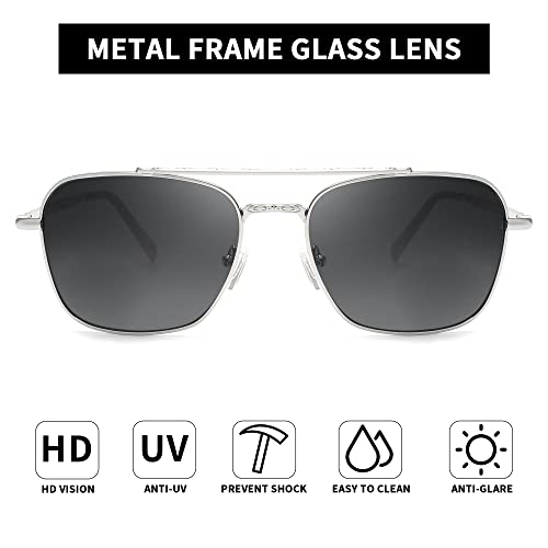 Image of JIM HALO Retro Square Aviator Sunglasses Premium Glass Lens Flat Metal Eyewear Men Women