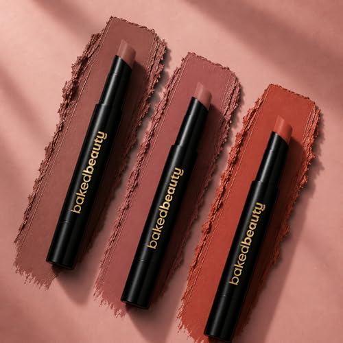 Image of BAKED BEAUTY Lip Crayon Lipstick with Light Weight & Nourishing Formula, Set of 3, 2.5g each (Brownie Bite)
