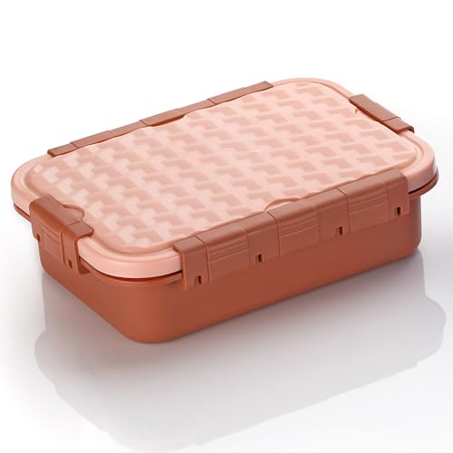 Image of Insulated Stainless Steel Lunch Box with Textured Lid | 3 Compartments | 525ml | BPA Free | Leakproof | Microwave Safe Without Lid | Bento Tiffin Box for Office School Travel (Orange, 3)