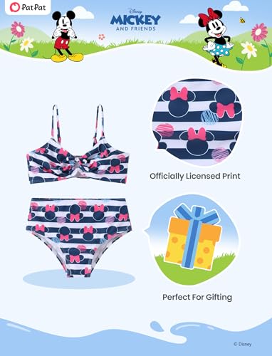 Image of Disney Stitch Minnie Mouse Bikini Swimsuit, 2 Piece Toddler Girls Bathing Suit, Swimwear with Straps & Bow, UPF 50+ Rashguard