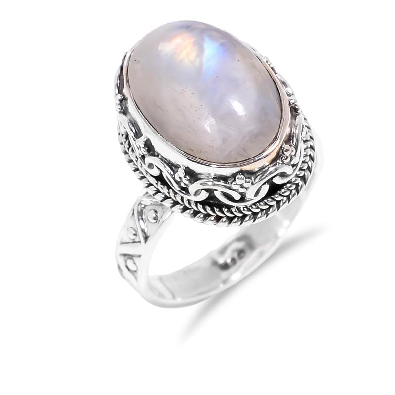 Bague en argent 925 et pierre de lune artisanale délicate style vintage