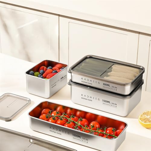 NEIQIUWING Caja de almacenamiento de acero inoxidable grande para nevera con tapa