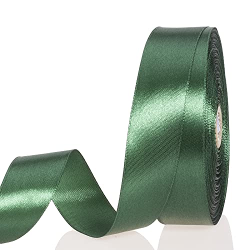 YASEO 1 Inch Dark Green Solid Satin Ribbon, 50 Yards Craft Fabric Ribbon for Gift Wrapping Floral Bouquets Wedding Party Decoration