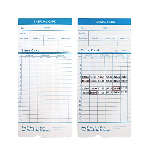 Jian Boland Thermal Time Cards 50Pcs,Monthly, 2-Sided,7.3×3.3Inches Weekly Employee Time Sheet For Thermal Punch Clock #TOP2