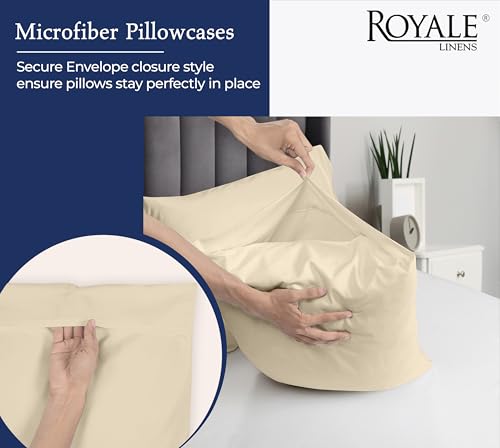 Image of Royale Linens Queen Pillowcase Set of 2 - Bed Pillow Cover - 20 inch x 30 inch - Sand Pillowcases - 1800 Brushed Microfiber, Wrinkle & Fade Resistant - Soft & Cozy- Queen Size Pillow Case (Sand)