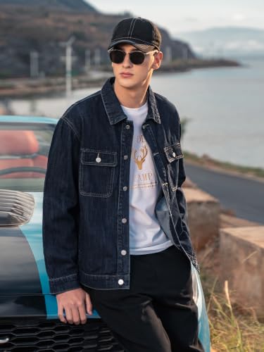 Image of Denim Jacket Men Vintage Autumn and Winter Tops Mens Denim Trucker Jacket