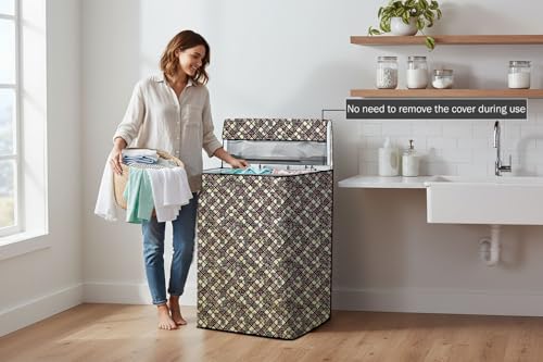Image of Stylista Top Load Fully Automatic Washing Machine Cover Compatible for IFB 8 kg, 8.5 kg, 9 kg & 9.5 kg, Luxury Pattern Yellow