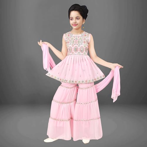 Image of Sevgi Girl's Georgette Embroidered Short Kurti and Garara Set
