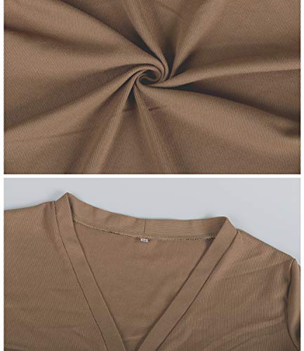 Women's V-Neck Solid Button Down Knitwear Soft Basic Long Sleeve Knit Snap Cardigan Sweater Brown M