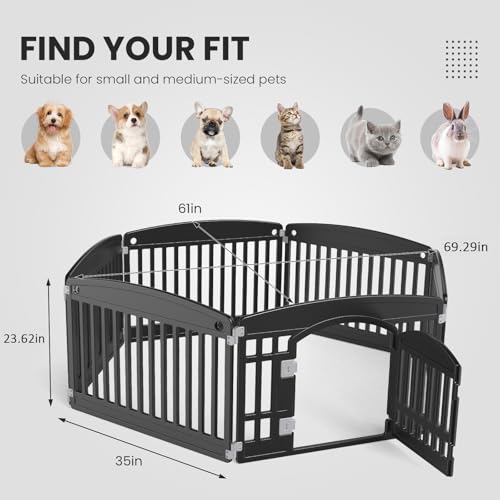 Image of Sweetcrispy Dog Playpen, Plastic Puppy Pet Fence, 6 Panels 24 Inch | Expandable Durable Plastic Build, Indoor Outdoor Portable, Secure Locking Door, Small Medium Size Dog, Black