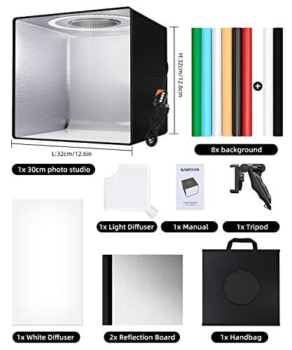 Samtian Upgrade 8 Backdrops Light Box, 12" Shooting Tent With 120 Led Lights Photo Studio Light Box Photography With Reflection Board & Diffuser For Small Size Product Photography #TOP6
