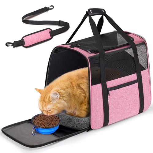 Image of JUNGYOUN Premium Cat Carrier - Pet Carrier for Cat & Small Dogs up to 15lbs - Airline Approved Travel Dog Carrier with Anti-Escape Zippers, Collapsible Travel Bowl & Padded Strap