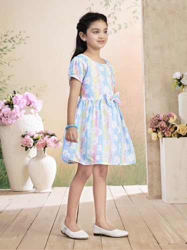 Image of Aarika Girls Casual Wear Blue Colour Floral Print Cotton Frock