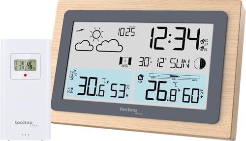 technoline WS6785 Funk-Wetterstation mit Außensensor | DCF77 Funkuhr, Wettervorhersage, Innen- und Außentemperatur, Luftfeuchtigkeit, Luftdruck, Mondphase und 2 Weckzeiten