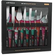 Arteza Palette Knives 8-Pack, Sizes No. 1, 25, 7, 15, 39, 23, 17, 21, Durable Stainless Steel Blade & Break-Resistant Wooden Handle, Art Supplies for Oil & Acrylic Painting