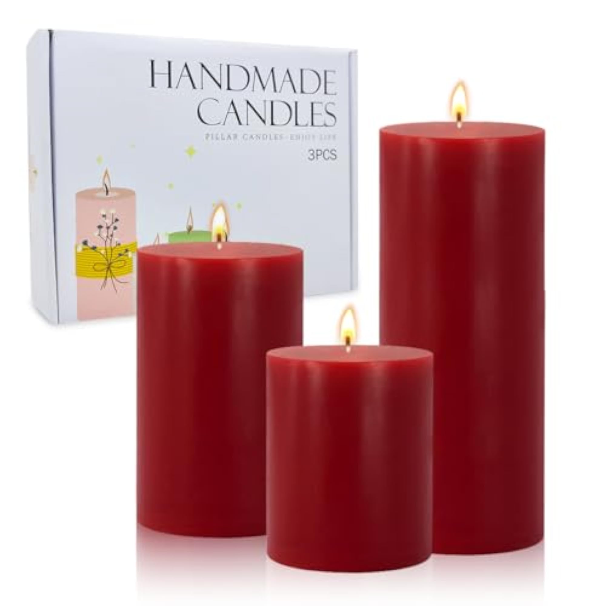 3 Packs Red Burgundy Pillar Candles