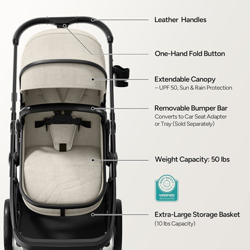 Image of Mompush Wiz 2 in 1 Baby Stroller with Infant Pramette Mode, One Hand Fold Convertible Newborn to Toddler Stroller with Reversible Seat and Large UPF 50+ Canopy