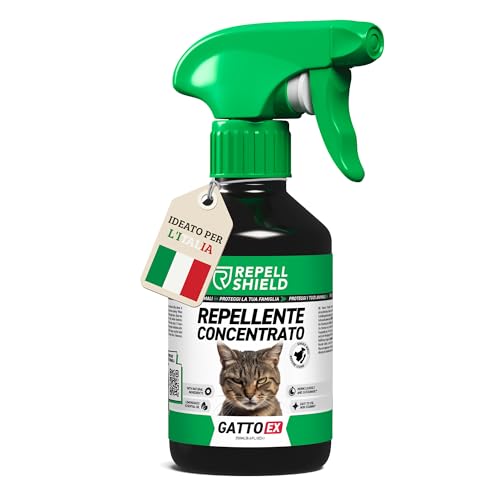 RepellShield® Spray Repellente per Gatti 250ml – Disabituante Naturale per Interni ed Esterni – Allontana Gatti da Divano, Giardino, Auto – AntiGraffio, Anti-marcatura – Sicuro su Superfici