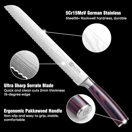 PAUDIN Bread Knife, 10 inch Serrated German Stainless Steel Knife for Efficient Slicing Sourdough, Bagels, Cake - Image 5