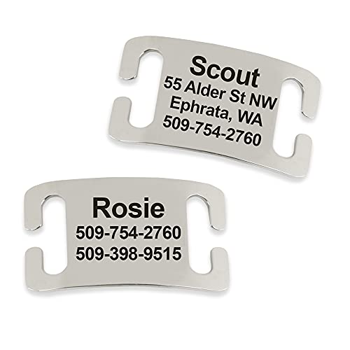 GoTags Pet ID Slide-On Personalized Dog & Cat Tags. Silent, No Noise Collar Tags made of Stainless Steel. Custom Engraved. Includes up to 4 Lines of Personalized Text., Medium