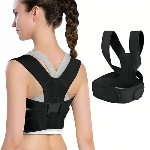 Flintronic Posture Correcteur pour Femme Homme, Réglable Correcteur de Posture, Redresseur de Dos, Sangle de Correction de la Posture, Soulage les Douleurs Au Cou, Aux épaules et Au Haut Du Dos|Noir|L