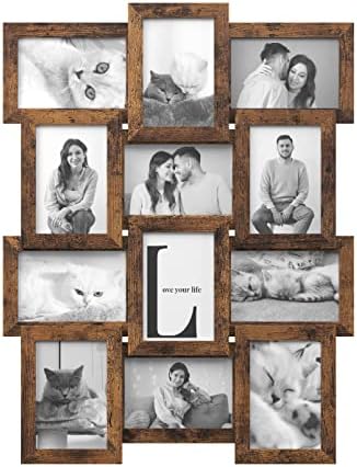 SONGMICS Collage Picture Frames, 4x6 Picture Frames Collage for Wall Decor Set of 12, Family Muti Photo Frame for Gallery Decor, Hanging Display, Assembly Required, Rustic