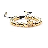 GVUSMIL Luxury CZ Imperial Crown Braided Copper Bracelets with 8mm Micro Pave Cubic Zirconia Beads P