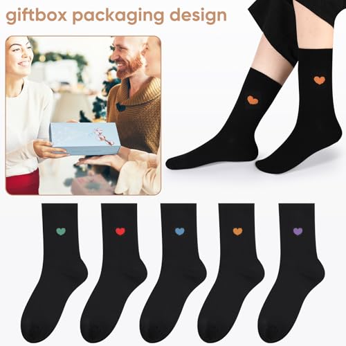 Image of Corlap Women's Cotton Crew Calf Socks - 5 Pairs Ankle High Dress Casual Socks, Fun Cute Heart Gifts for Mom Mother