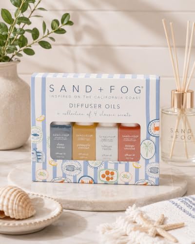 Image of Sand + Fog Diffuser Oils Gift Set, 4 Pack, 0.33 fl oz Each (Clean Waves, Pineapple Coconut, Tahitian Vanilla, Mango Coconut)