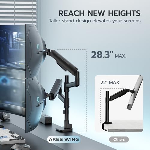Image of ARES WING Dual Monitor Mount for 17-49 Inch Ultrawide Heavy Duty Curved Screen, Computer Monitor Arm Desk Mount, Gas Spring Adjustable Vesa Stand