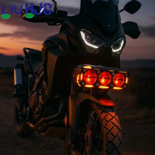 Image of LIU HJG Dual Cut Lens 3 Lens LED Fog Light With Wiring Kit Waterproof & Dustproof 240W 12V DC Power Yellow, White, Red Devil Eye Light, Yellow DRL Universal fit for All Bikes & Cars (Pack of 2)