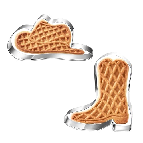 2stk Ausstechform Cowboy, Edelstahl Cowboystiefel- und Westernhut-Formen Plätzchenform Spülmaschinenfest Backwerkzeuge zur Herstellung von Gebäck Scones Teig und Fondant