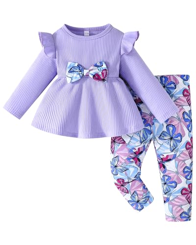 Jecson Toddler Baby Girl Clothes: Cotton Soft Outfits Set A-Line Top & Butterfly-Print Pants Cute Fall Home Outdoor 6M-4Y