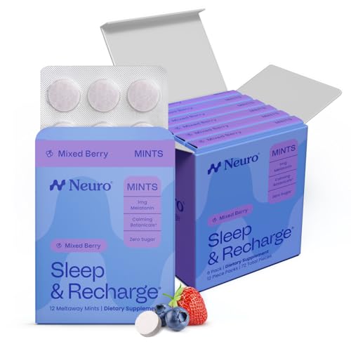 Neuro Sleep & Recharge Meltaway Mints - Sleep Aid for Adults with Melatonin 1mg, Chamomile & Elderberry - Travel Essentials for Nighttime Relaxation & Healthy Rest Cycle - Mixed Berry (72 ct)