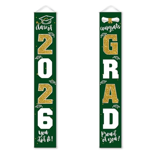 Image of Graduation Decorations 2026 Banner Porch Sign Green Gold for Class of 2026 Graduates Party Supplies