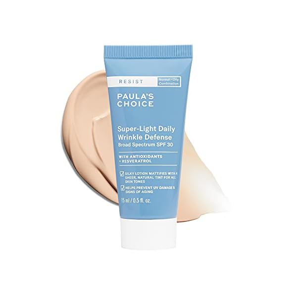 Paula's Choice RESIST Super-Light Daily Wrinkle Defense SPF 30 Matte Tinted Face Moisturizer, UVA & UVB Protection, Mineral Sunscreen for Oily Skin, Fragrance-Free & Paraben-Free