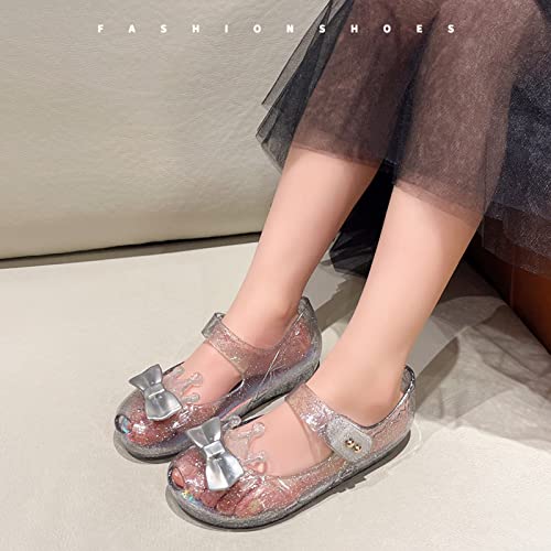 Image of Jelly Shoes for Girls Princess Dress Up Flat Sandals for Toddler Cosplay Clear Glitter Jellies Mary Janes with Bow /Crown