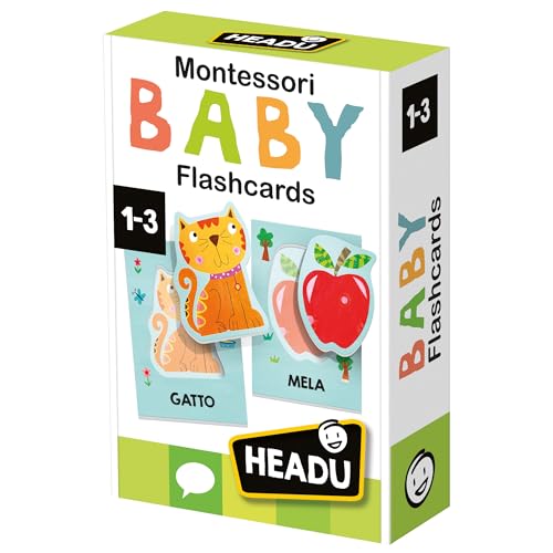 HEADU - Baby Flashcards Montessori - Ascolta e Pronuncia le Prime Parole| Giochi Educativi 1 2 3 Anni, Carte Sagomate ad...