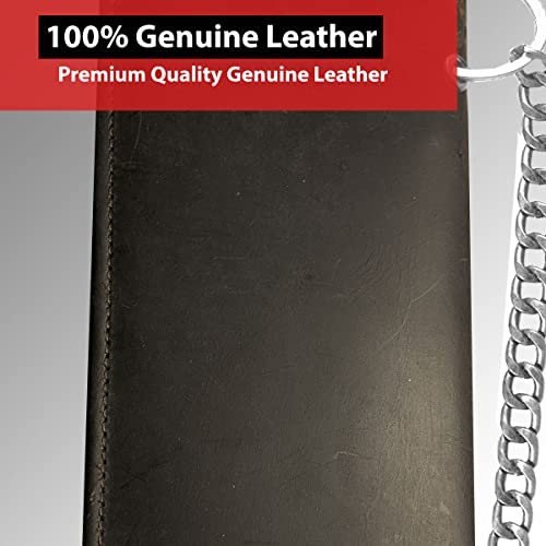 CLASSIC Motorcycle Chain Wallet for Men – Premium Cowhide Leather, RFID Bi-Fold Biker Wallet with Heavy Duty ChainBikers Truckers & Hunters, Credit Card Money Organizer Long Wallet Crazy Horse Brown4