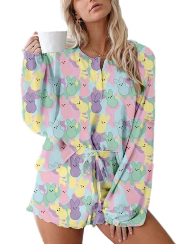 Image of Roshop Halloween Pajama Women's Pumpkin Matching Top & Shorts Loungewear Set