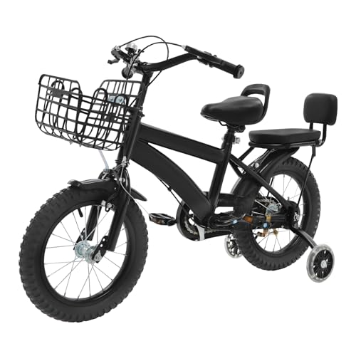 HUOMMGS Kinderfahrrad 14 Zoll Kinder Fahrrad mit Stützrädern und Korb Höhenverstellbar Kinderfahrrad für ab 3-7 Jahre Jugend Fahrrad für Jungen & Mädchen Upgradedfahrrad für Schulung (Schwarz)