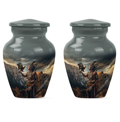 Image of Native American Urn for Ashes - Memorial Keepsake for Adults - Decorative Cremation Ash Holder (3 inch, Pack of 2)