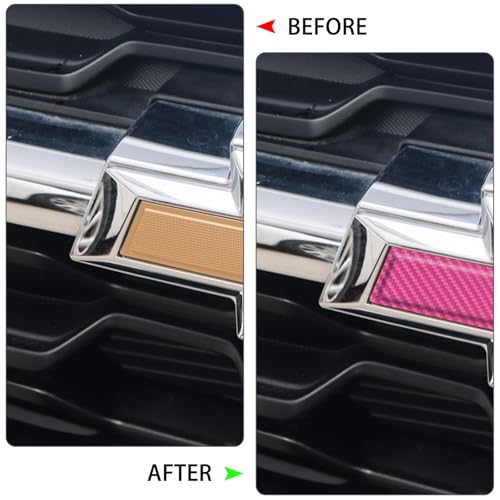 Image of QianBao Compatible with Carbon Fiber Vinyl Wrap 11.8 inch x 4 inch Chevy Bowtie Emblem Wrap Kit with Spatula and Cutter 3 Pcs Universal Logo Overlay Pink