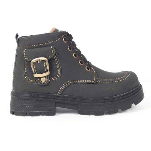 Image of Freeplay Kids Boys Lace-Up Ankle Boots with Buckle Strap | Stylish Casual Outdoor Boots | Anti-Slip Durable Sole | Comfortable Fit | Black, Blue, Green, Tan