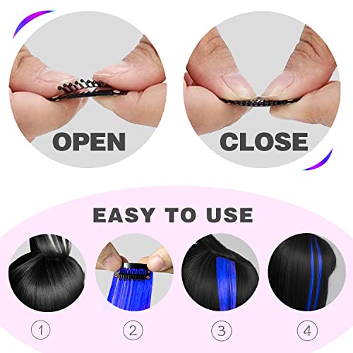 Gpovvimx 12 Pcs Blue Hair Extensions Clip In, Colored Party Highlights Extension For Kids Girls Synthetic Hairpiece Straight 22 Inch thumb #2