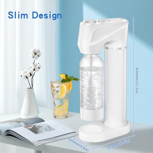 spoonlemon Soda Maker, Seltzer and Sparkling Water Maker for Home, Soda Machine with 1L BPA Free PET Bottle, Compatible with Any Screw-in 60L CO2 Exchange Carbonator (NOT Included), White - Thumbnail 3