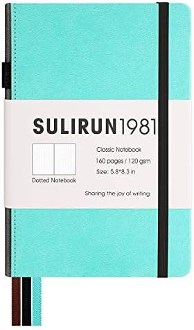 Journal Notebook,Classic A5 PU Faux Leather Cover, Thick Paper With Inner Pocket,Suitable For School Office Supplies,5.8 X 8.3 Inches,160 Pages (Turquoise, Dotted)