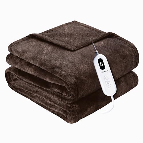 KLAMER Heizdecke mit Abschaltautomatik, 180x130 cm, waschbare Wärmedecke, 9 Temperaturstufen, elektrische Heizdecke geeignet für Bett, Sofa und Büro, braun